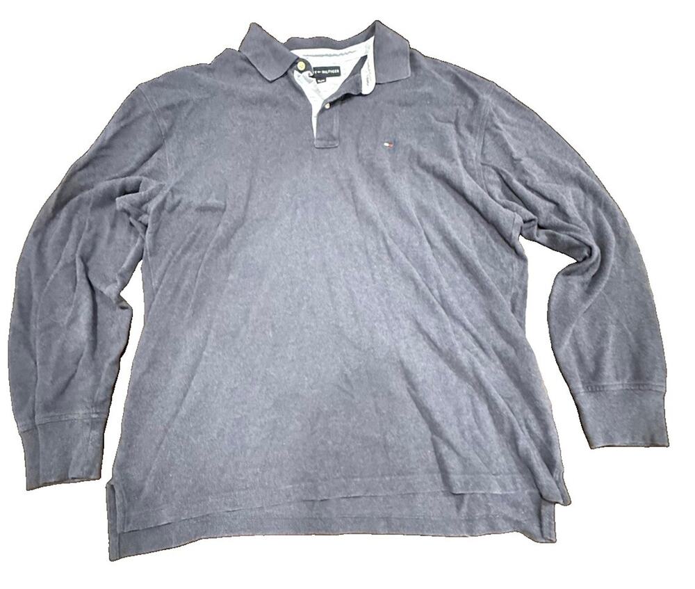 Tommy Hilfiger Polo Shirt Mens XL Blue Long Sleeve Cotton Classic Casual Logo